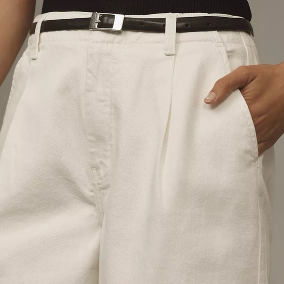 NWOT Anthropologie Pilcro high rise pleated culotte crop jeans wide leg 28 white - Picture 2 of 9